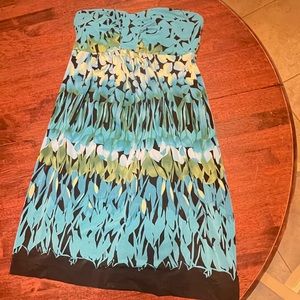 Soma Strapless Bandeau Short Dress Petal Design Blue and Black NWOT